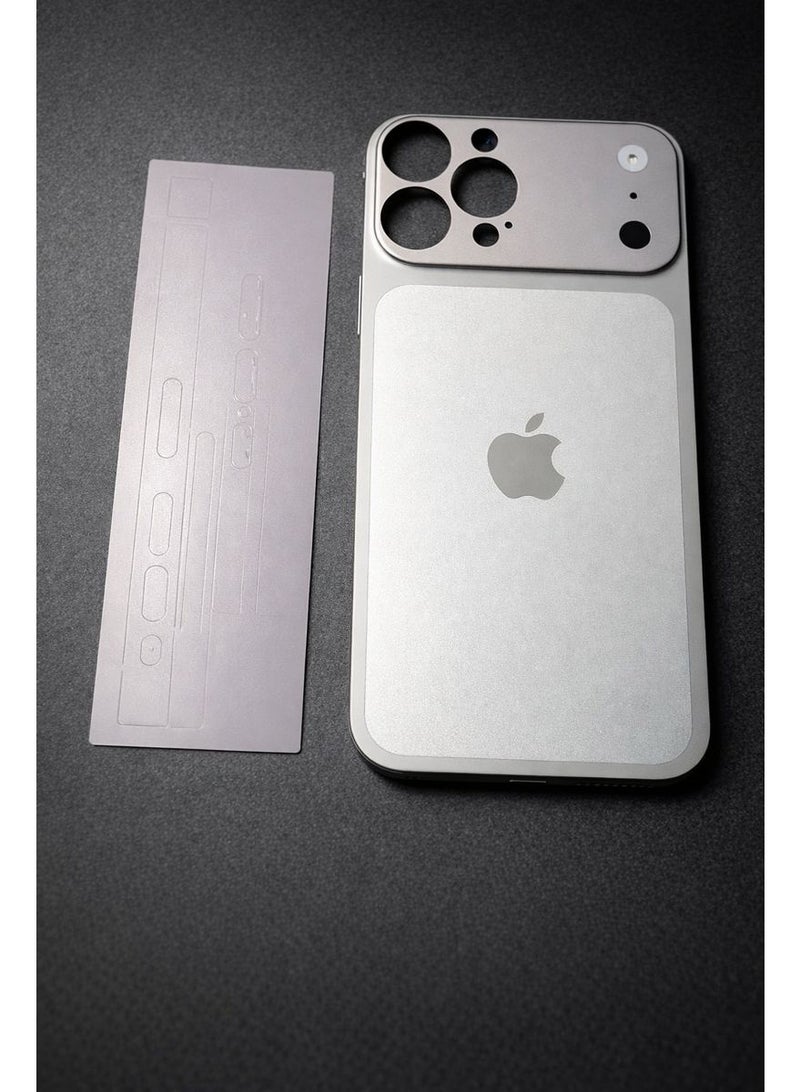 Full Conversion & Protection Skin for iPhone 15 Pro Max to iPhone 17 Pro Max Look - Natural Titanium Back Sticker, Camera Cover & Side Films - Image 3